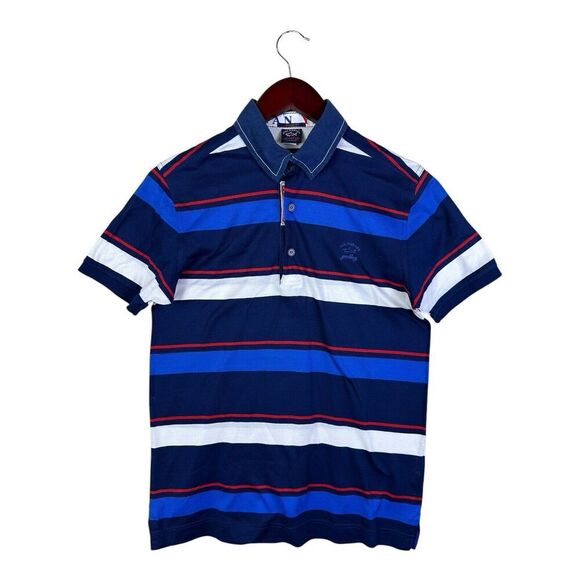 Paul & Shark Yachting Polo "Shark Fit” Slim Fit Blue & Red Stripe Mens Small - Picture 1 of 10